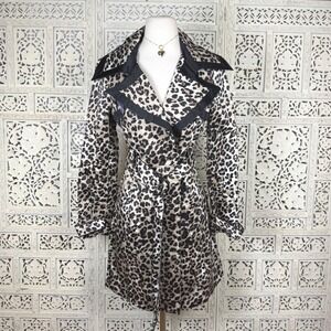 Bebe Y2K Double Breasted Cheetah Print Belted Trench Coat Preppy Coquette Sz XS